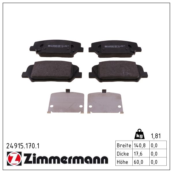 ZIMMERMANN Bremseklodser 249151701 foraksel for HYUNDAI KIA KIA (DYK)