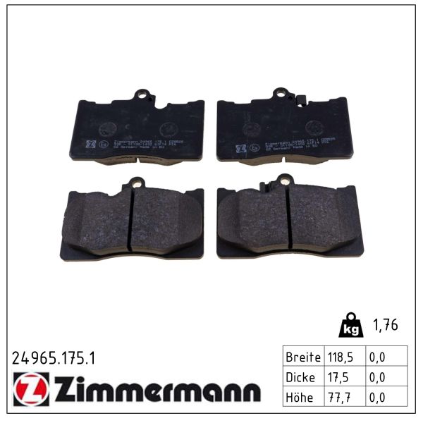 ZIMMERMANN Bremseklodser 249651751 foraksel for LEXUS TOYOTA TOYOTA (FAW)