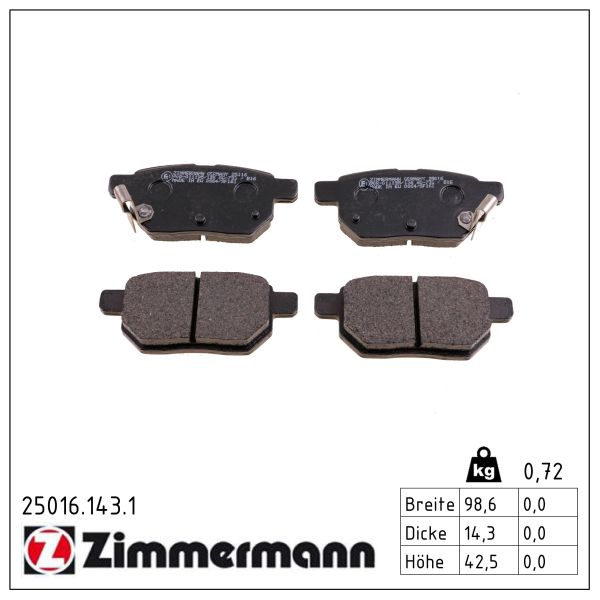 ZIMMERMANN Bremseklodser 250161431 bagaksel for TOYOTA (FAW) LEXUS TOYOTA