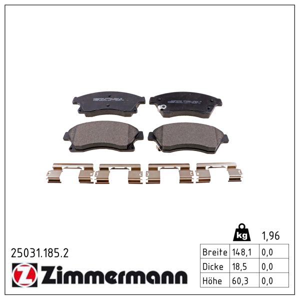 ZIMMERMANN Bremseklodser 250311852 foraksel for OPEL GENERAL MOTORS CHEVROLET (SGM)
