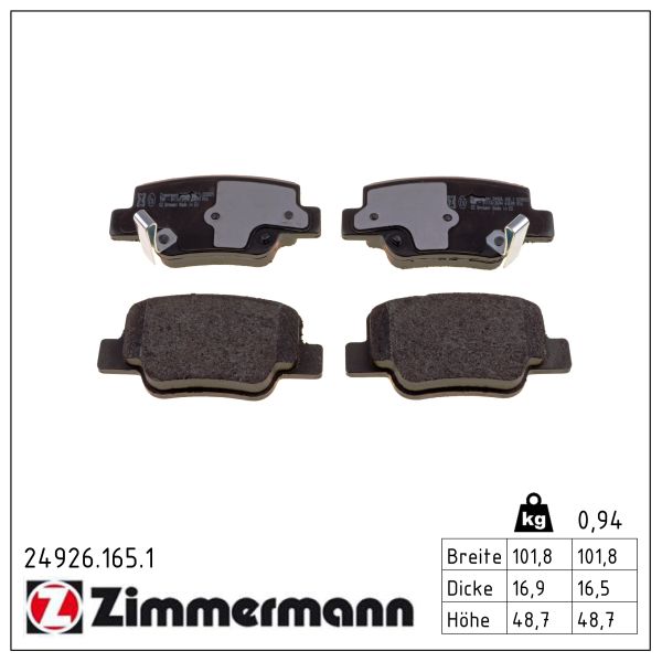 ZIMMERMANN Bremseklodser 249261651 bagaksel for TOYOTA