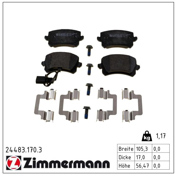 ZIMMERMANN Bremseklodser 244831703 bagaksel for VAG