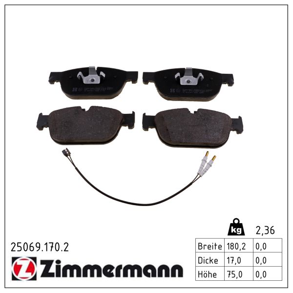 ZIMMERMANN Bremseklodser 250691702 foraksel for CITROËN/PEUGEOT PEUGEOT (DF-PSA)