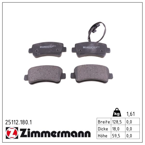 ZIMMERMANN Bremseklodser 251121801 bagaksel for OPEL NISSAN RENAULT