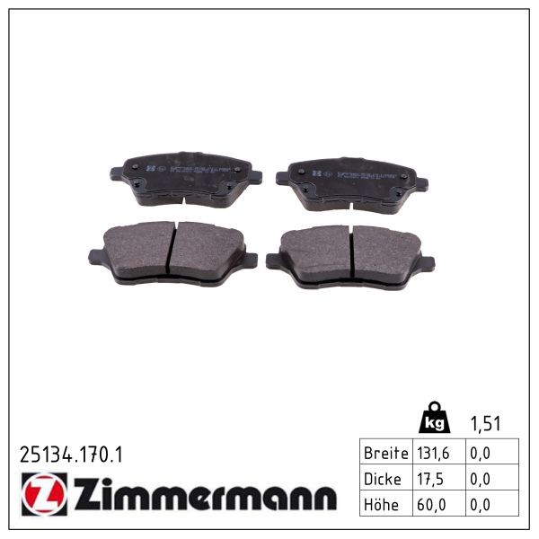 ZIMMERMANN Bremseklodser 251341701 foraksel for FORD