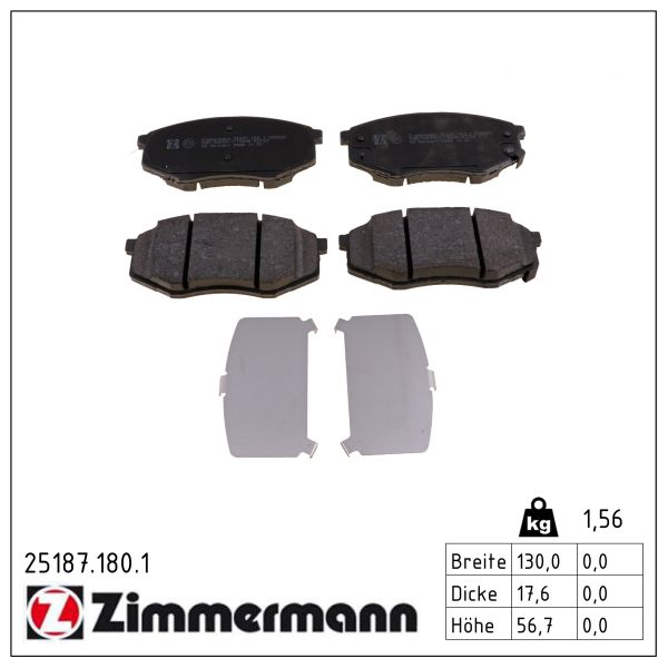 ZIMMERMANN Bremseklodser 251871801 foraksel for HYUNDAI KIA