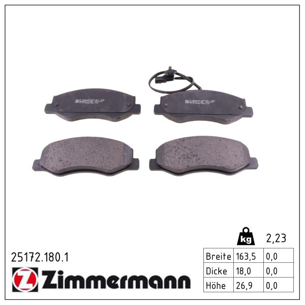 ZIMMERMANN Bremseklodser 251721801 bagaksel for OPEL RENAULT