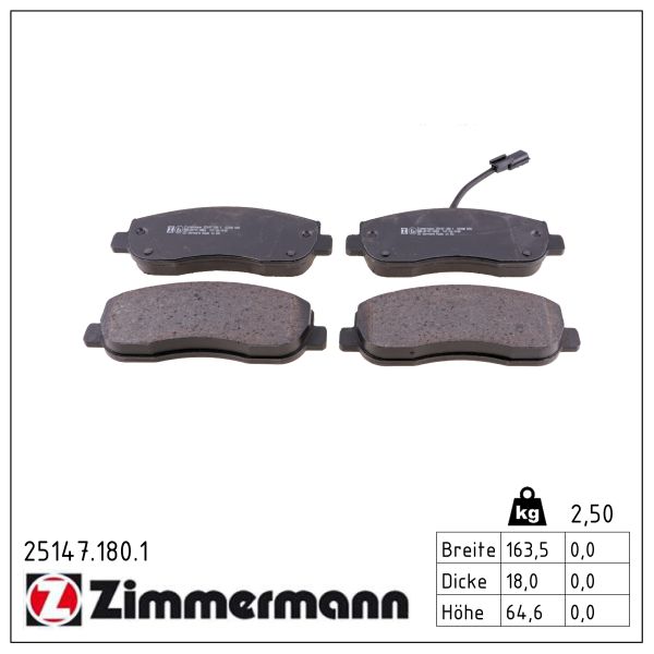 ZIMMERMANN Bremseklodser 251471801 foraksel for OPEL NISSAN RENAULT