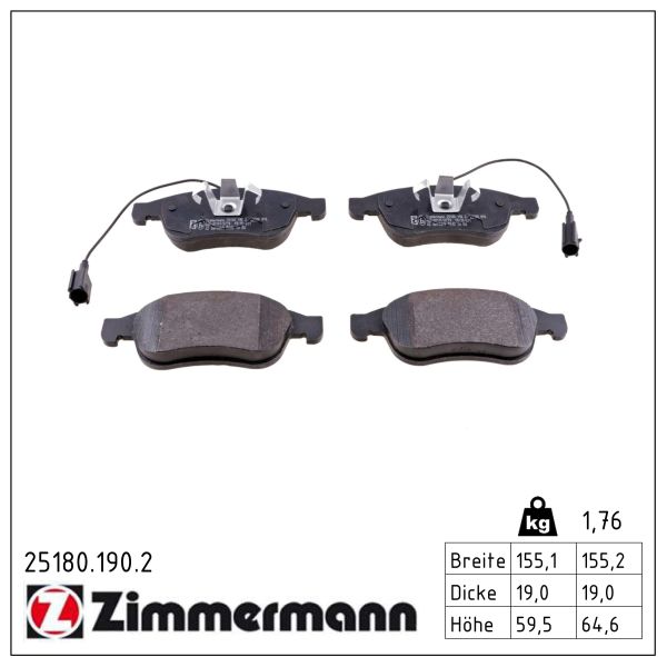 ZIMMERMANN Bremseklodser 251801902 foraksel for FIAT