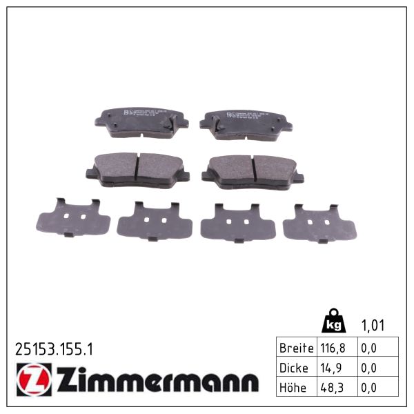ZIMMERMANN Bremseklodser 251531551 bagaksel for HYUNDAI KIA MAXUS