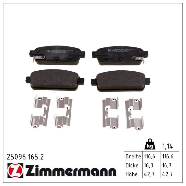 ZIMMERMANN Bremseklodser 250961652 bagaksel for OPEL GENERAL MOTORS CHEVROLET (SGM)