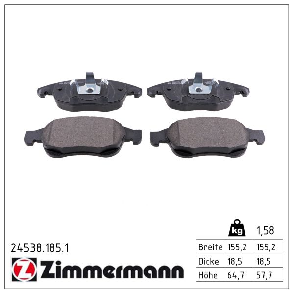 ZIMMERMANN Bremseklodser 245381851 foraksel for CITROËN/PEUGEOT