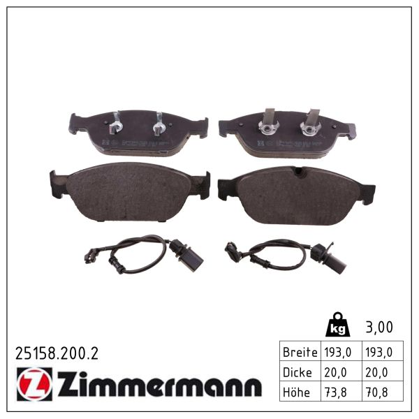 ZIMMERMANN Bremseklodser 251582002 foraksel for VW (SVW) VAG AUDI (FAW)