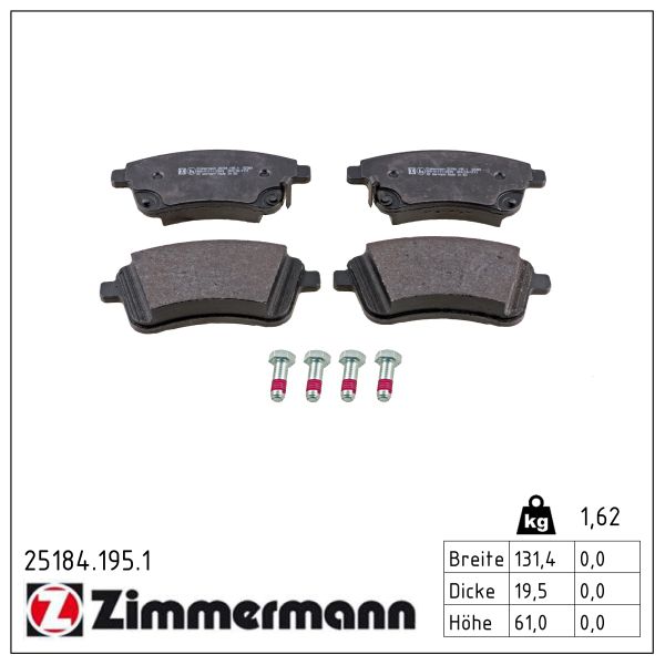 ZIMMERMANN Bremseklodser 251841951 foraksel for KIA