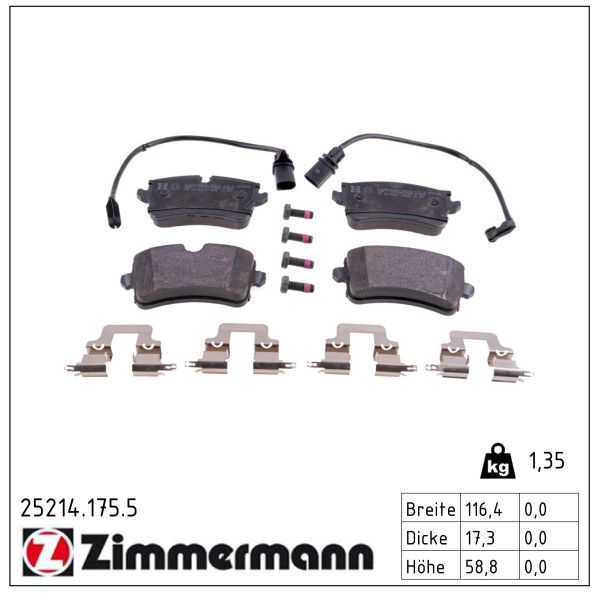 ZIMMERMANN Bremseklodser 252141755 bagaksel for VAG