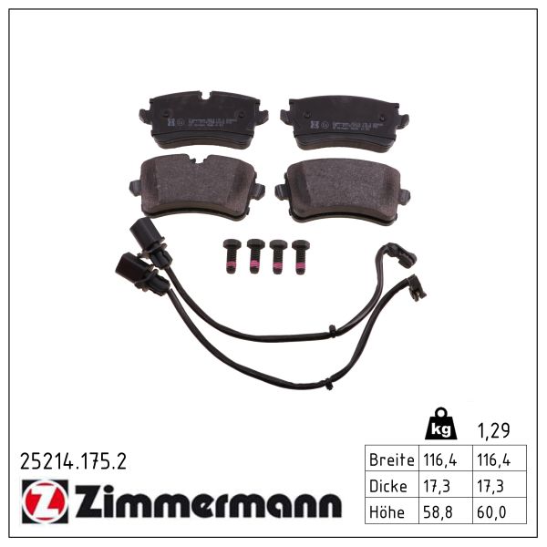 ZIMMERMANN Bremseklodser 252141752 bagaksel for PORSCHE VAG AUDI (FAW) VW (SVW)