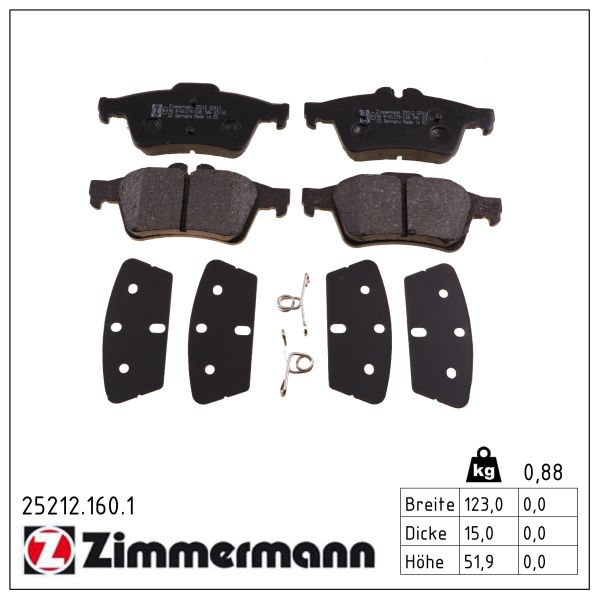 ZIMMERMANN Bremseklodser 252121601 bagaksel for FORD VOLVO (CHANGAN) FORD (CHANGAN)
