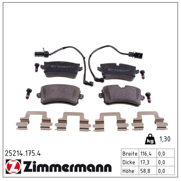 ZIMMERMANN Bremseklodser 252141754 bagaksel for PORSCHE VAG VW (SVW)