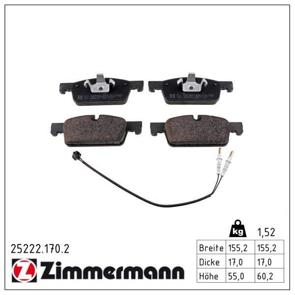 ZIMMERMANN Bremseklodser 252221702 foraksel for CITROËN/PEUGEOT