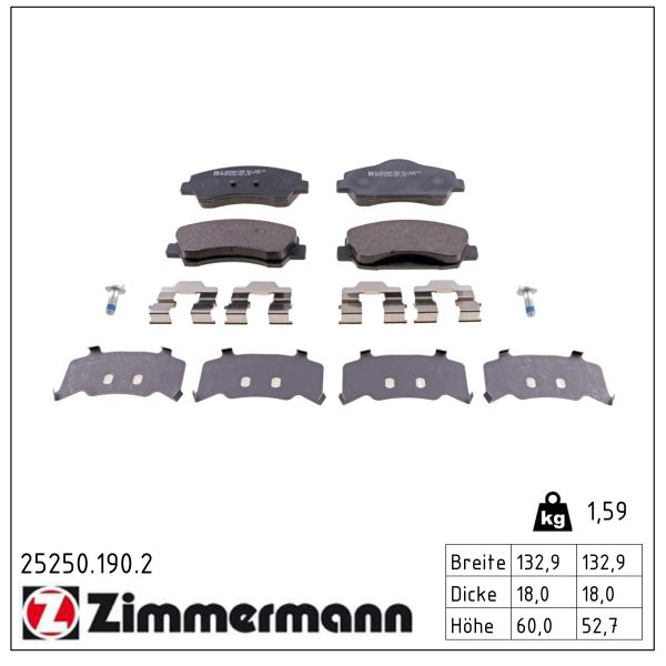 ZIMMERMANN Bremseklodser 252501902 foraksel for CITROËN/PEUGEOT