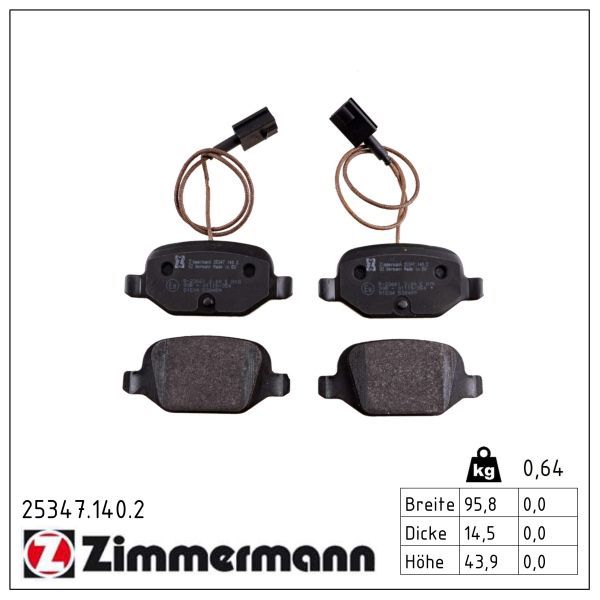 ZIMMERMANN Bremseklodser 253471402 bagaksel for FIAT
