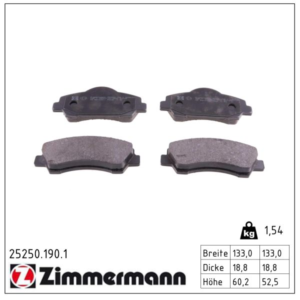 ZIMMERMANN Bremseklodser 252501901 foraksel for CITROËN/PEUGEOT