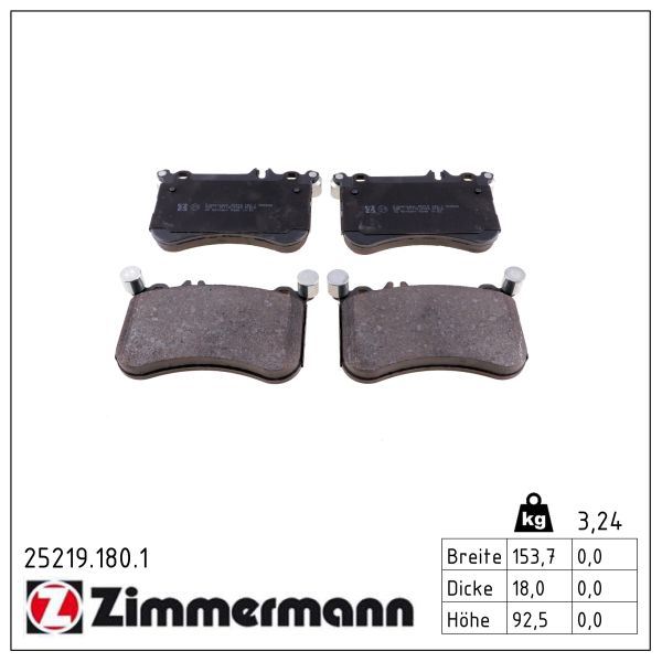 ZIMMERMANN Bremseklodser 252191801 foraksel for MERCEDES-BENZ