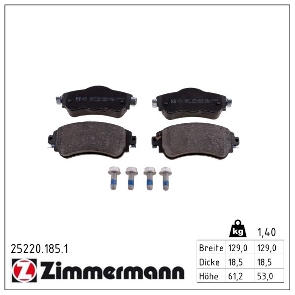 ZIMMERMANN Bremseklodser 252201851 foraksel for CITROËN/PEUGEOT