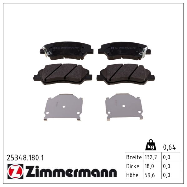 ZIMMERMANN Bremseklodser 253481801 foraksel for HYUNDAI KIA KIA (DYK)