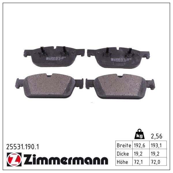 ZIMMERMANN Bremseklodser 255311901 foraksel for MERCEDES-BENZ