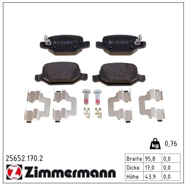 ZIMMERMANN Bremseklodser 256521702 bagaksel for FIAT