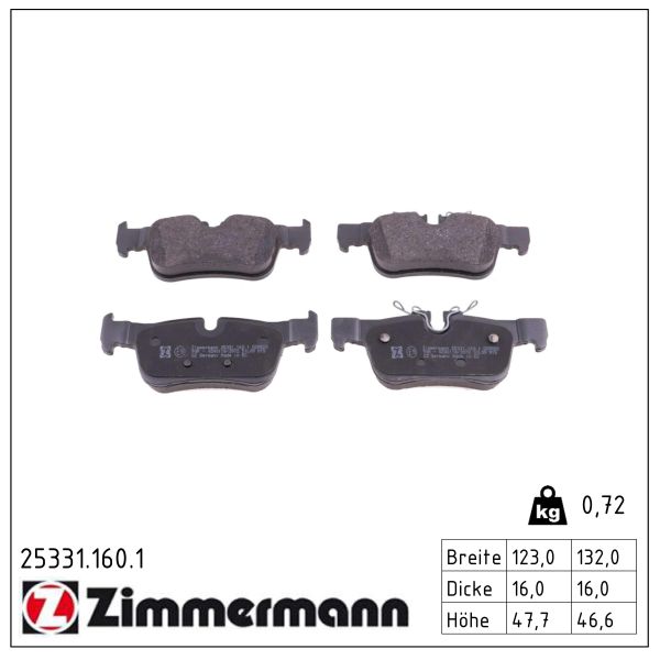 ZIMMERMANN Bremseklodser 253311601 bagaksel for BMW BMW (BRILLIANCE) MINI
