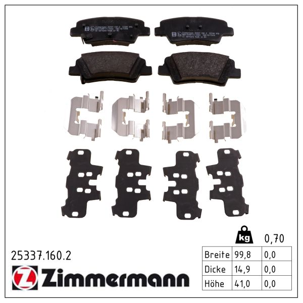 ZIMMERMANN Bremseklodser 253371602 bagaksel for SSANGYONG HYUNDAI HYUNDAI (BEIJING) KIA (DYK) KIA