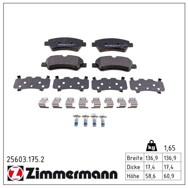 ZIMMERMANN Bremseklodser 256031752 bagaksel for FORD