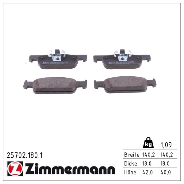 ZIMMERMANN Bremseklodser 257021801 foraksel for RENAULT SMART