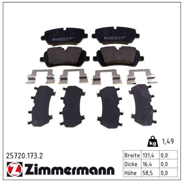 ZIMMERMANN Bremseklodser 257201732 bagaksel for LAND ROVER
