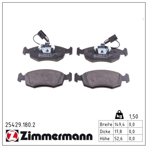 ZIMMERMANN Bremseklodser 254291802 foraksel for FIAT