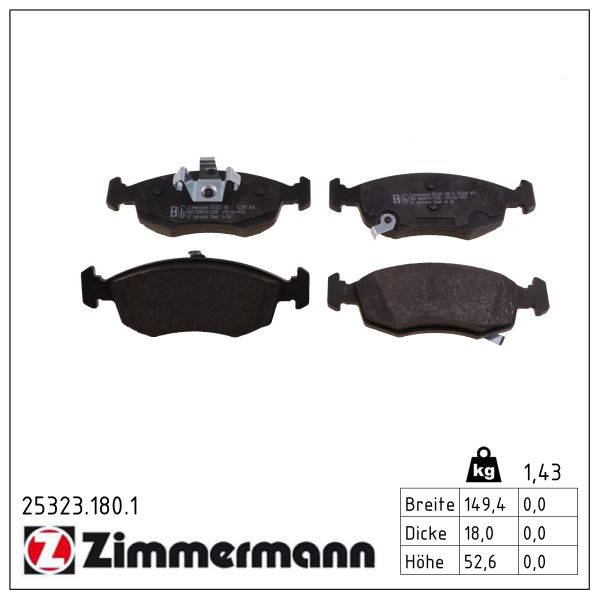 ZIMMERMANN Bremseklodser 253231801 foraksel for FIAT