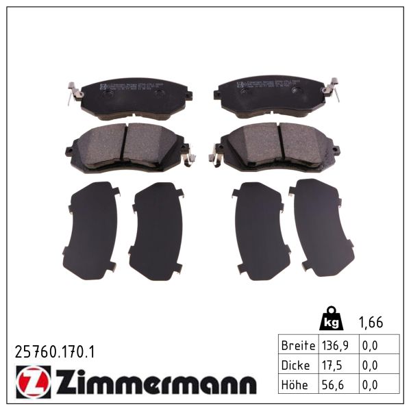 ZIMMERMANN Bremseklodser 257601701 foraksel for SUBARU TOYOTA