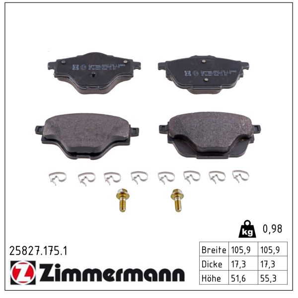 ZIMMERMANN Bremseklodser 258271751 bagaksel for OPEL PEUGEOT (DF-PSA) CITROËN/PEUGEOT