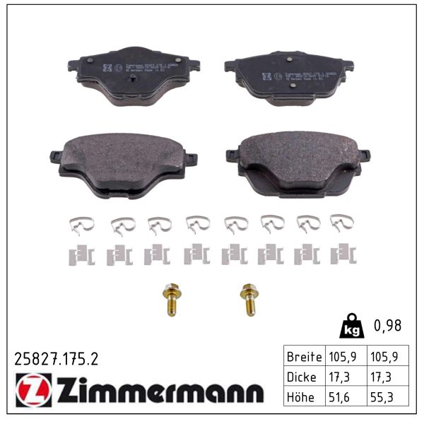 ZIMMERMANN Bremseklodser 258271752 bagaksel for OPEL PEUGEOT (DF-PSA) CITROËN/PEUGEOT