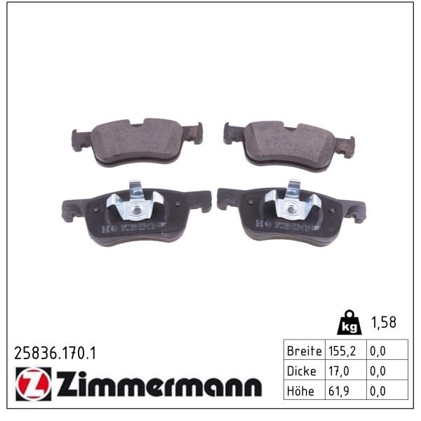 ZIMMERMANN Bremseklodser 258361701 foraksel for CITROËN/PEUGEOT