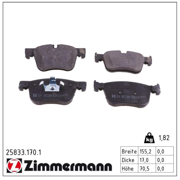 ZIMMERMANN Bremseklodser 258331701 foraksel for CITROËN/PEUGEOT PEUGEOT (DF-PSA)