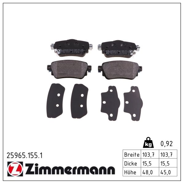 ZIMMERMANN Bremseklodser 259651551 bagaksel for NISSAN RENAULT (DFAC) RENAULT