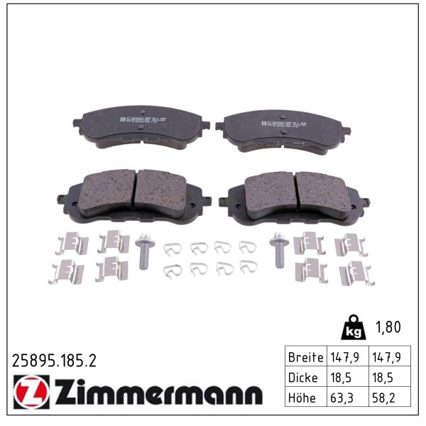 ZIMMERMANN Bremseklodser 258951852 foraksel for CITROËN/PEUGEOT PEUGEOT (DF-PSA)