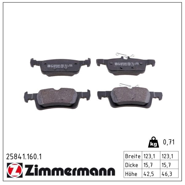 ZIMMERMANN Bremseklodser 258411601 bagaksel for CITROËN/PEUGEOT PEUGEOT (DF-PSA)