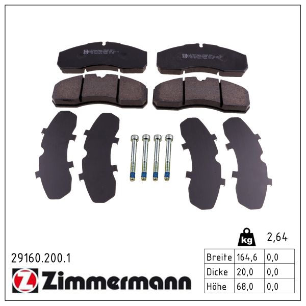 ZIMMERMANN Bremseklodser 291602001 foraksel for IVECO RENAULT TRUCKS