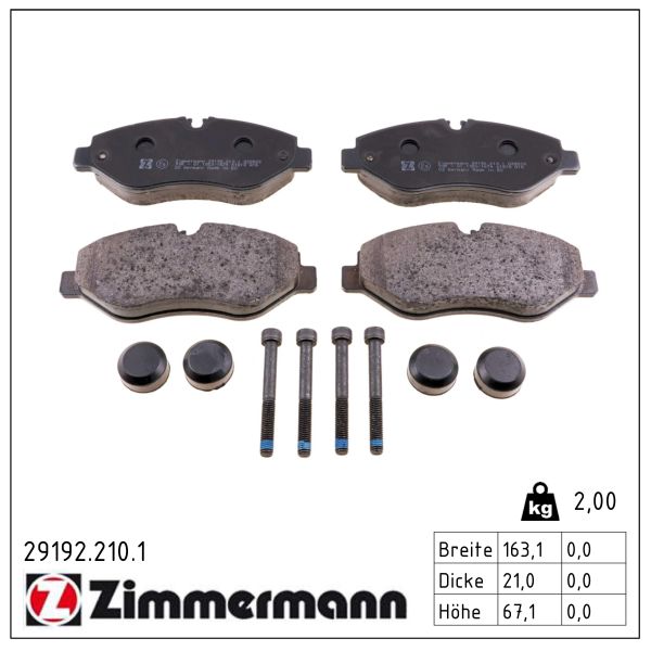 ZIMMERMANN Bremseklodser 291922101 foraksel for MERCEDES-BENZ VAG