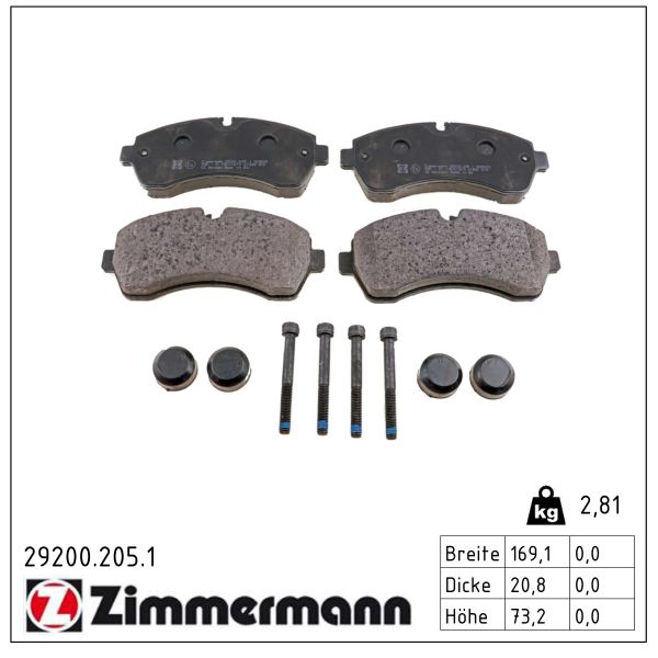 ZIMMERMANN Bremseklodser 292002051 foraksel for MERCEDES-BENZ (FJDA) MERCEDES-BENZ VAG