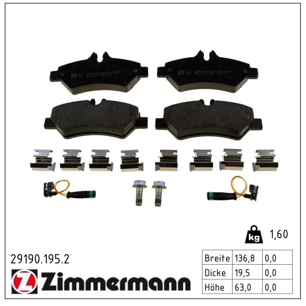 ZIMMERMANN Bremseklodser 291901952 bagaksel for MERCEDES-BENZ VAG